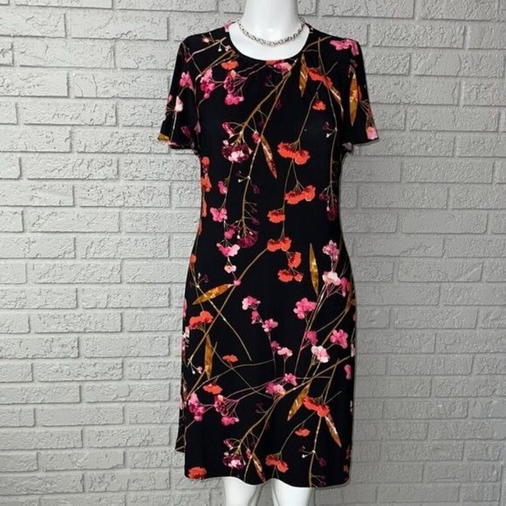 Tommy Hilfiger Women Flared Sleeve Black Floral Shift Dress Size 4